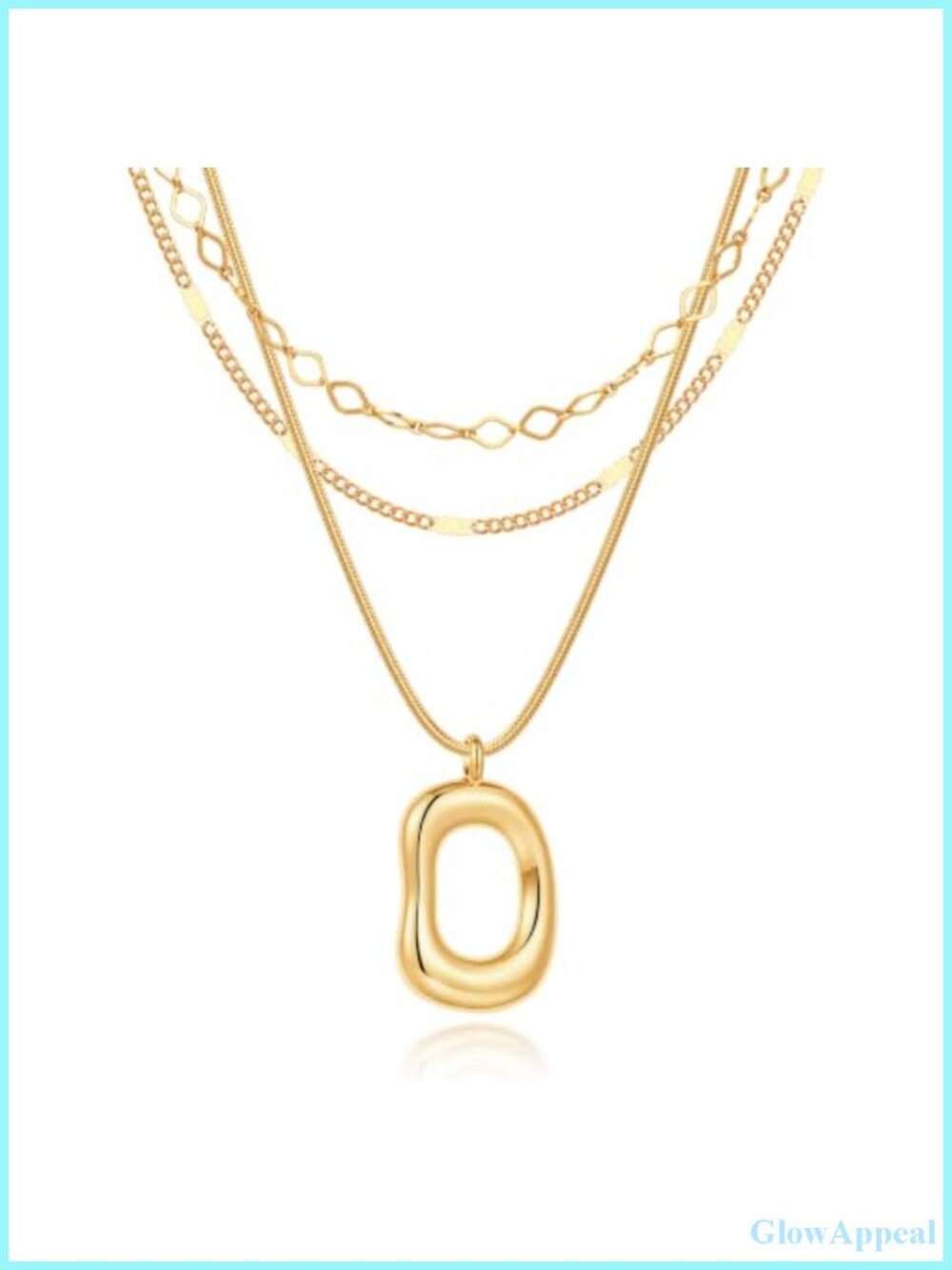 14K Gold Plated 3-Layer Open Oval Pendant Necklace Set for Women
